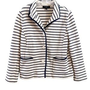 Talbots Cotton Striped Knit Blazer Cream Navy Nautical size XL